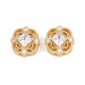 Стойки обшивки латунь микро проложить кубического циркония бусы, со стеклом, долговечный, без свинца и без кадмия, ромб