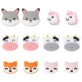 12 шт 6 стиль пищевых экологически чистых силиконовых бусин, лиса, кошка, корова и лошадь