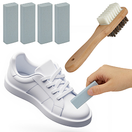 1щетки для чистки обуви с пластиковой и резиновой щетиной, средства для чистки обуви, с деревянной ручкой, 4шт. ластик для чистки обуви из термопластичной резины, ластик для замши