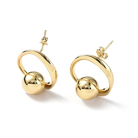 Brass Ring with Round Beaded Stud Earrings for Women
