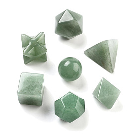 7Pcs Natural Green Aventurine Beads, No Hole/Undrilled, Round & Cube & Merkaba Star, Mixed Shapes