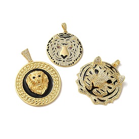 Brass Micro Pave Clear Cubic Zirconia with Enamel Pendants, Real 18K Gold Plated