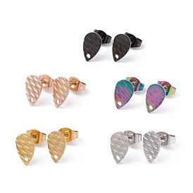 304 Stainless Steel Stud Earring Findings, Textured Teardrop