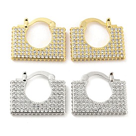 Rectangle Shape Brass Micro Pave Clear Cubic Zirconia Thick Hoop Earrings, Long-Lasting Plated, Cadmium Free & Lead Free