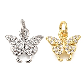 Rack Plating Brass Micro Pave Cubic Zirconia Charms, Lead Free & Cadmium Free, Long-Lasting Plated, Butterfly