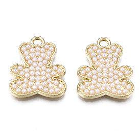 Alloy Pendants, with ABS Plastic Imitation Pearl, Lead Free & Nickel Free, Bear, White