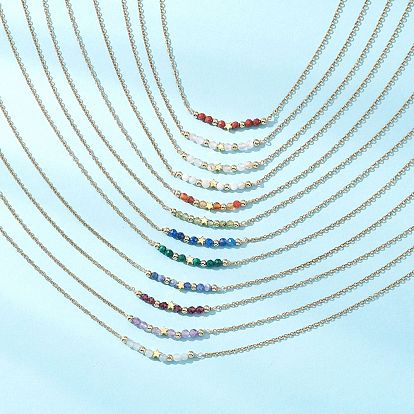 12 шт. 12 стили кулон с круглой бусиной в форме созвездия из латуни и смешанных натуральных камней 304 ожерелья из нержавеющей стали с цепочкой и тросом, золотые