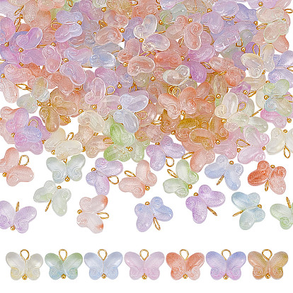 120шт. бабочка градиент цвета краска для выпечки прозрачные стеклянные подвески, с латунными петлями с шарообразными головками из глодена