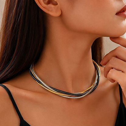 3-цветные плетеные железные цепочки-чокеры из многорядных цепочек-змейок для женщин