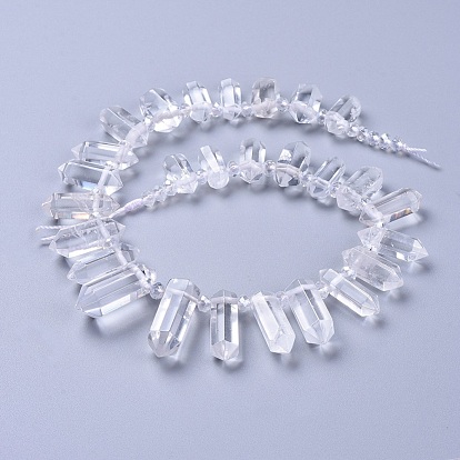 Natural Quartz Crystal Beads Strands, Top Drilled Beads, with Glass Beads, Faceted, Double Terminated Point