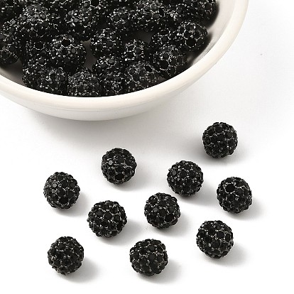 Бусины из сплава и страза, класс А, круглые, металлический черный , 8 мм, отверстие : 2 мм