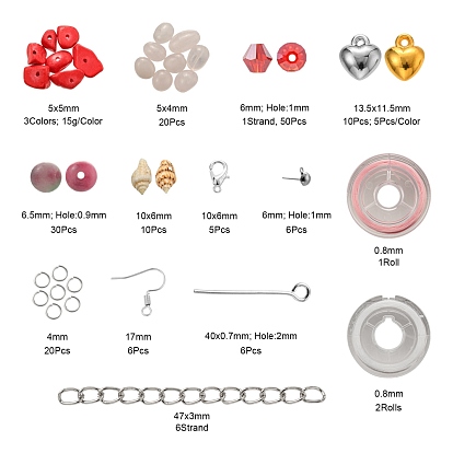Kits de fabrication de bijoux diy, y compris les perles de pierres précieuses, pendentifs en plastique ccb, perles de coquillage cauri naturelles, Perles en verre electroplate, découvertes en acier inoxydable et en fer, fermoirs en alliage et fil élastique