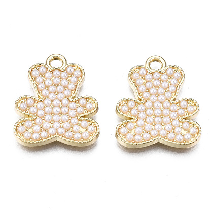 Alloy Pendants, with ABS Plastic Imitation Pearl, Lead Free & Nickel Free, Bear, White