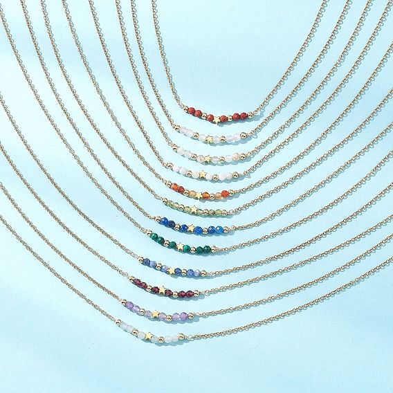 12 шт. 12 стили кулон с круглой бусиной в форме созвездия из латуни и смешанных натуральных камней 304 ожерелья из нержавеющей стали с цепочкой и тросом, золотые