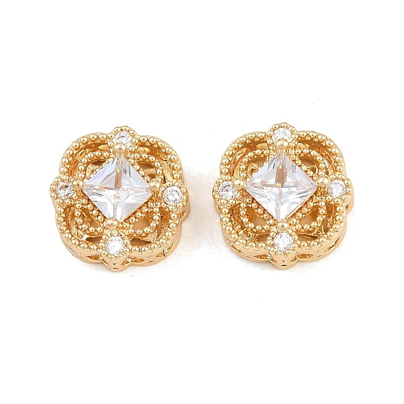 Стойки обшивки латунь микро проложить кубического циркония бусы, со стеклом, долговечный, без свинца и без кадмия, ромб