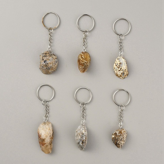 Nuggets Natural Geode Agate Cave Pendant Keychain, with Iron Findings