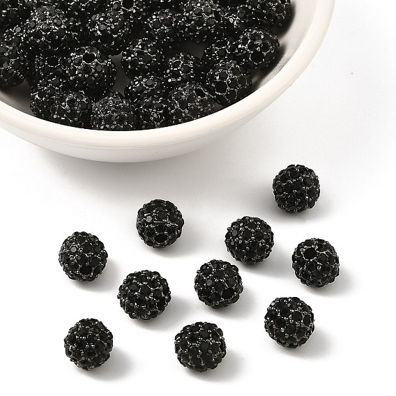 Бусины из сплава и страза, класс А, круглые, металлический черный , 8 мм, отверстие : 2 мм