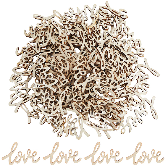 100 шт. необработанные деревянные вырезы, Слово любовь