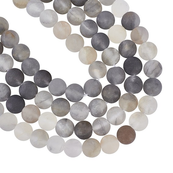 Frosted Natural Cloudy Quartz Round Beads Strands, Round