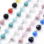 Handmade Gemstone Beaded Chains, Unwelded, with Cat Eye Beads and 304 Stainless Steel Eye Pin, Round, Stainless Steel Color
