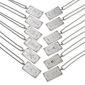 201 Stainless Steel Rectangle with Constellation Pendant Necklaces, Stainless Steel Color