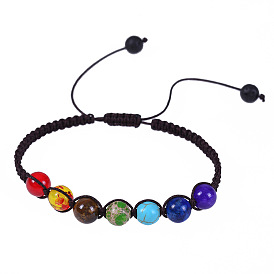 Colorful Seven Chakra Lava Stone Bracelet for Yoga and Meditation