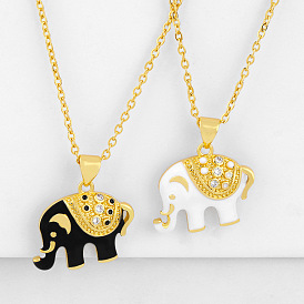 Cute Elephant Necklace with Oil Drop and Rhinestone Pendant for Women (NKQ06)