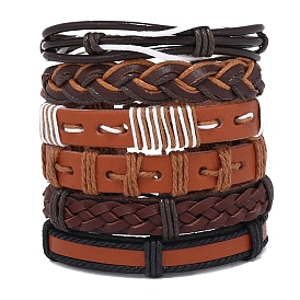 6 шт. 6 стильный регулируемый плетеный браслет из искусственной кожи с вощеным шнуром для мужчин