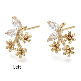 Латунные микро-паве прозрачные серьги-гвоздики из циркония, реальный 18 k позолоченный, без никеля , цветок