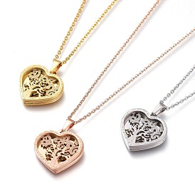 304 Stainless Steel Pendant Necklaces, with Lobster Claw Clasps, Textured, Heart with Tree of Life