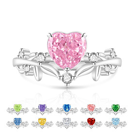 Messing-Fingerringe mit Pavé-Zirkonia, Herz, Platin Farbe