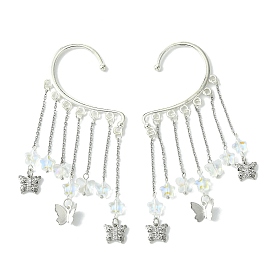 Brass Star & Glass Star Tassel Earrings, Alloy Cuff Earrings, Climber Wrap Around Earrings for Women
