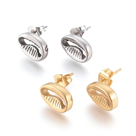 304 Stainless Steel Stud Earrings, Hypoallergenic Earrings, with Ear Nuts, Cowrie Shell Shape