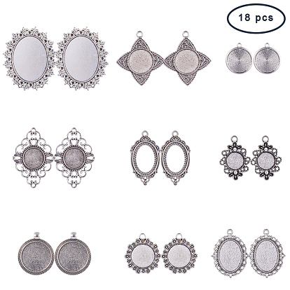 Tibetan Style Alloy Pendant Cabochon Settings, Mixed Shapes