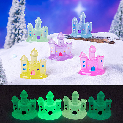 Мини-модель светящегося замка из смолы, аксессуары для кукольного домика с микро-ландшафтом, притворяясь опорными украшениями