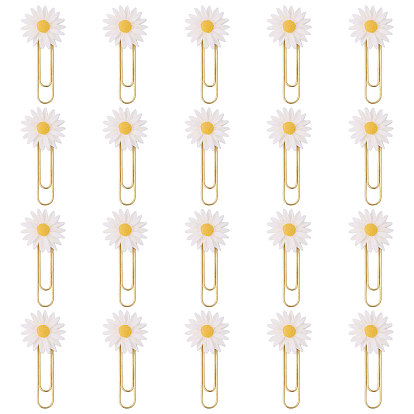 40шт. железные скрепки, с кабошонами из непрозрачной смолы в виде ромашек, золотые