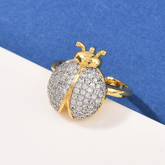 Женское кольцо-манжета с микропаве из кубических цирконий из латуни, коровка, долговечный, стойки покрытие