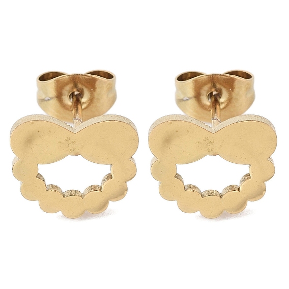 PVD Vacuum Plating 304 Stainless Steel Stud Earrings for Women, Hollow Bowknot