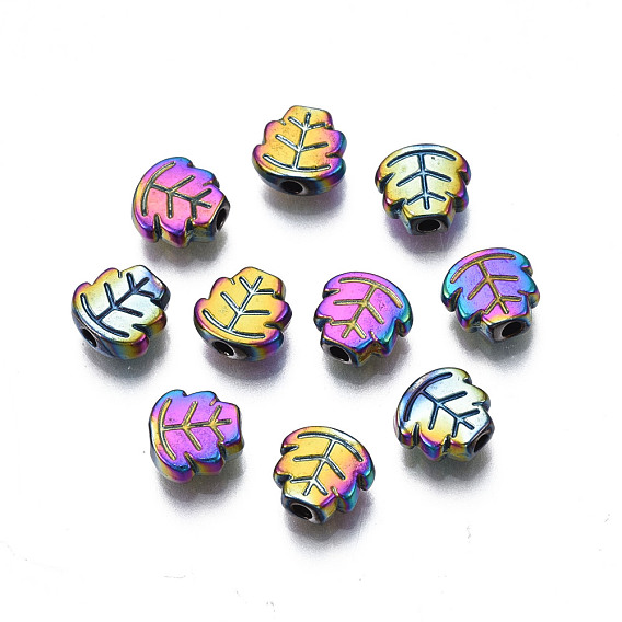 Rack Plating Rainbow Color Alloy Beads, Cadmium Free & Nickel Free & Lead Free, Leaf