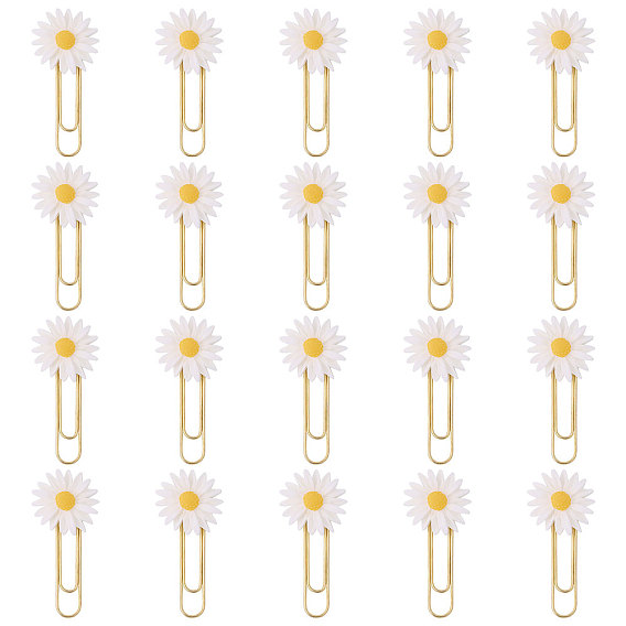 40шт. железные скрепки, с кабошонами из непрозрачной смолы в виде ромашек, золотые