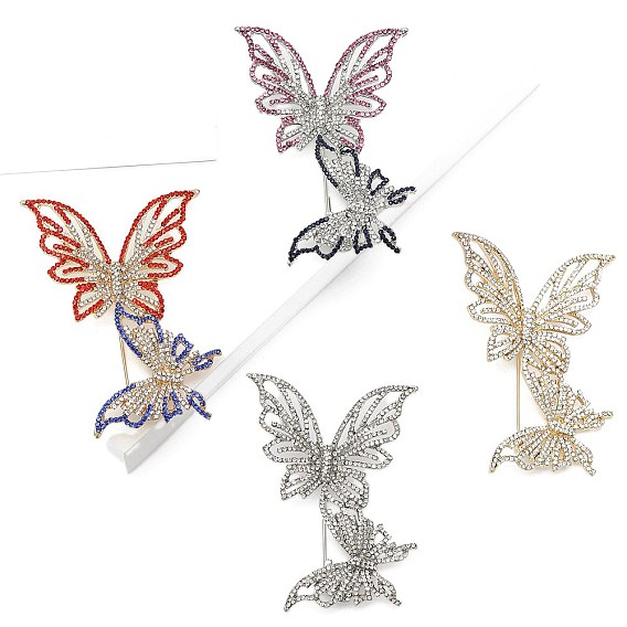 Двойные броши-бабочки из сплава со стразами для одежды-рюкзака