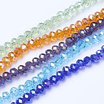 Electroplate Glass Beads Strands, AB Color Plated, Faceted, Rondelle