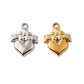 304 подвески из нержавеющей стали, сердце с цветочным шармом