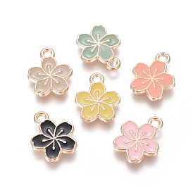 Aluminium Anhänger & Charms, mit Emaille, Blume, Licht Gold