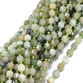 Natural Myanmar Jade Beads Strands, with Seed Beads, Faceted, Bicone, Double Terminated Point Prism Beads