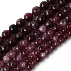 Perles naturelles de quartz brins, teints et chauffée, imitation quartz, ronde, pourpre