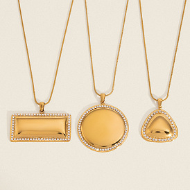 304 Женские геометрические подвески-ожерелья из нержавеющей стали с кристаллами и стразами, реальный 18 k позолоченный