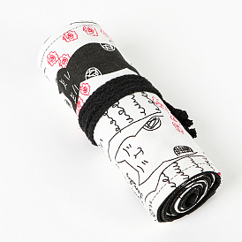 Cat Pattern Handmade Canvas Pencil Roll Wrap, Roll Up Pencil Case for Coloring Pencil Holder