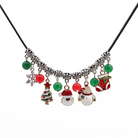 Stylish Christmas Santa Claus Collarbone Chain Necklace with Agate Beads DIY Snowman Pendant