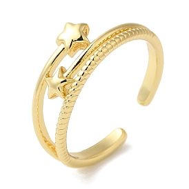 Star Rack Plating Brass Open Cuff Finger Rings for Women, Long-Lasting Plated, Lead Free & Cadmium Free